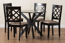 Addison Modern Sand Fabric and Espresso Brown Wood 5-Piece Dining Set Baxton