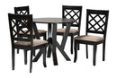 Charlier Modern Sand Fabric and Dark Brown Wood 5-Piece Dining Set Baxton