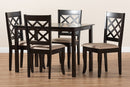 Pamela Sand Fabric Upholstered Espresso Brown Finished 5-Piece Wood Dining Set Baxton