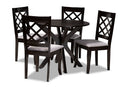 Addison Gray Fabric Upholstered and Dark Brown 5-Piece Dining Set Baxton