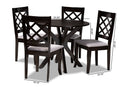 Addison Gray Fabric Upholstered and Dark Brown 5-Piece Dining Set Baxton