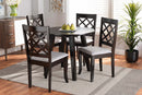Zaira Gray Fabric Upholstered and Dark Brown 5-Piece Dining Set Baxton