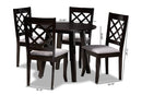 Zaira Gray Fabric Upholstered and Dark Brown 5-Piece Dining Set Baxton