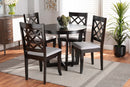 Diata Gray Fabric Upholstered and Dark Brown 5-Piece Dining Set Baxton