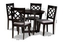 Diata Gray Fabric Upholstered and Dark Brown 5-Piece Dining Set Baxton