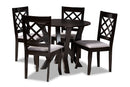 Charlier Gray Fabric Upholstered and Dark Brown 5-Piece Dining Set Baxton