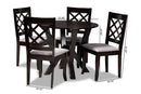Charlier Gray Fabric Upholstered and Dark Brown 5-Piece Dining Set Baxton