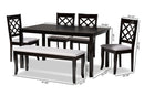 Gabrielle Gray Fabric Upholstered and Dark Brown 6-Piece Dining Set Baxton