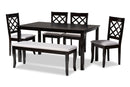 Gabrielle Gray Fabric Upholstered and Dark Brown 6-Piece Dining Set Baxton