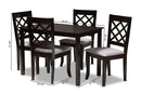 Pamela Gray Fabric Upholstered Espresso Brown Finished 5-Piece Wood Dining Set Baxton