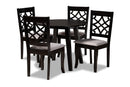 Amandine Gray Fabric Upholstered and Dark Brown 5-Piece Dining Set Baxton