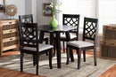 Amandine Gray Fabric Upholstered and Dark Brown 5-Piece Dining Set Baxton
