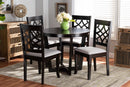 Ainsley Gray Fabric Upholstered and Dark Brown 5-Piece Dining Set Baxton