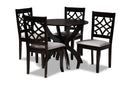 Brava Gray Fabric Upholstered and Dark Brown 5-Piece Dining Set Baxton