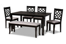 Denmark Gray Fabric Upholstered and Dark Brown 6-Piece Dining Set Baxton