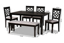 Denmark Gray Fabric Upholstered and Dark Brown 6-Piece Dining Set Baxton