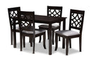 Meike Gray Fabric Upholstered Espresso Brown Finished 5-Piece Wood Dining Set Baxton