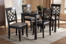 Meike Gray Fabric Upholstered Espresso Brown Finished 5-Piece Wood Dining Set Baxton