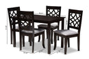 Meike Gray Fabric Upholstered Espresso Brown Finished 5-Piece Wood Dining Set Baxton