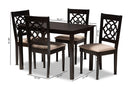 Papua Sand Fabric Upholstered Espresso Brown Finished 5-Piece Wood Dining Set Baxton