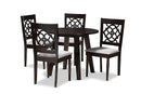 Reed Gray Fabric Upholstered and Walnut Brown 5-Piece Dining Set Baxton