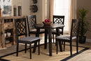 Reed Gray Fabric Upholstered and Walnut Brown 5-Piece Dining Set Baxton