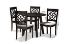 Reed Gray Fabric Upholstered and Walnut Brown 5-Piece Dining Set Baxton