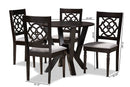 Louetta Gray Fabric Upholstered and Dark Brown 5-Piece Dining Set Baxton