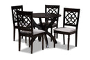 Esme Gray Fabric Upholstered and Dark Brown 5-Piece Dining Set Baxton