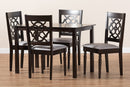 Papua Gray Fabric Upholstered Espresso Brown Finished 5-Piece Wood Dining Set Baxton