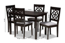 Papua Gray Fabric Upholstered Espresso Brown Finished 5-Piece Wood Dining Set Baxton