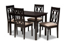 Kaira Sand Fabric Upholstered Espresso Brown Finished 5-Piece Wood Dining Set Baxton