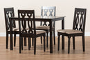 Kaira Sand Fabric Upholstered Espresso Brown Finished 5-Piece Wood Dining Set Baxton