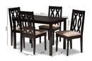 Kaira Sand Fabric Upholstered Espresso Brown Finished 5-Piece Wood Dining Set Baxton