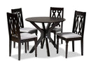 Sabriel Gray Fabric Upholstered and Dark Brown 5-Piece Dining Set Baxton