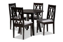 Campbell Gray Fabric Upholstered and Dark Brown 5-Piece Dining Set Baxton