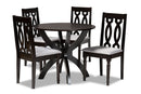 Camira Gray Fabric Upholstered and Dark Brown 5-Piece Dining Set Baxton