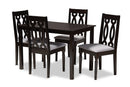 Kaira Gray Fabric Upholstered Espresso Brown Finished 5-Piece Wood Dining Set Baxton