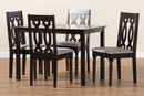 Kaira Gray Fabric Upholstered Espresso Brown Finished 5-Piece Wood Dining Set Baxton