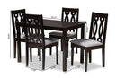 Kaira Gray Fabric Upholstered Espresso Brown Finished 5-Piece Wood Dining Set Baxton
