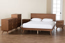 Bistra Walnut Brown and Rattan Full Size 5-Piece Bedroom Set Baxton