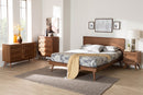 Bistra Walnut Brown and Rattan Queen Size 4Pc Bedroom Set Baxton