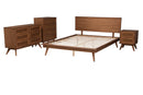 Bistra Walnut Brown and Rattan Full Size 4Pc Bedroom Set Baxton