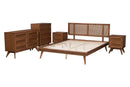 Brady Walnut Brown and Rattan King Size 5-Piece Bedroom Set Baxton