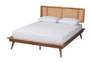 Brady Walnut Brown and Rattan King Size 4Pc Bedroom Set Baxton
