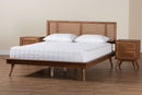 Brady Walnut Brown and Rattan Queen Size 3-Piece Bedroom Set Baxton