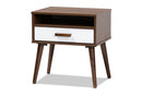Rasa Two-Tone White and Walnut Finished 1-Drawer Wood End Table Baxton