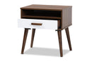 Rasa Two-Tone White and Walnut Finished 1-Drawer Wood End Table Baxton