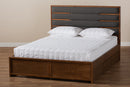 Naoki Dark Gray Fabric Walnut King Size Platform Storage Bed w/Six Drawers Baxton