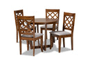 Sakina Gray Fabric Upholstered and Walnut Brown 5-Piece Dining Set Baxton
